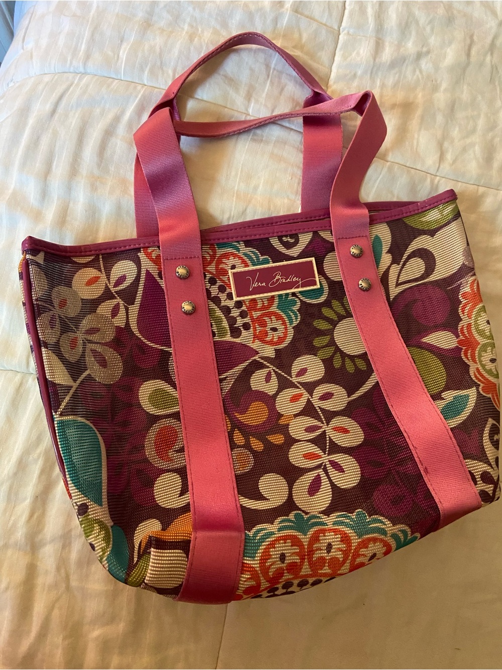 Vera Bradley Purple Floral Print Tote with Pink Straps & scarf/pull over